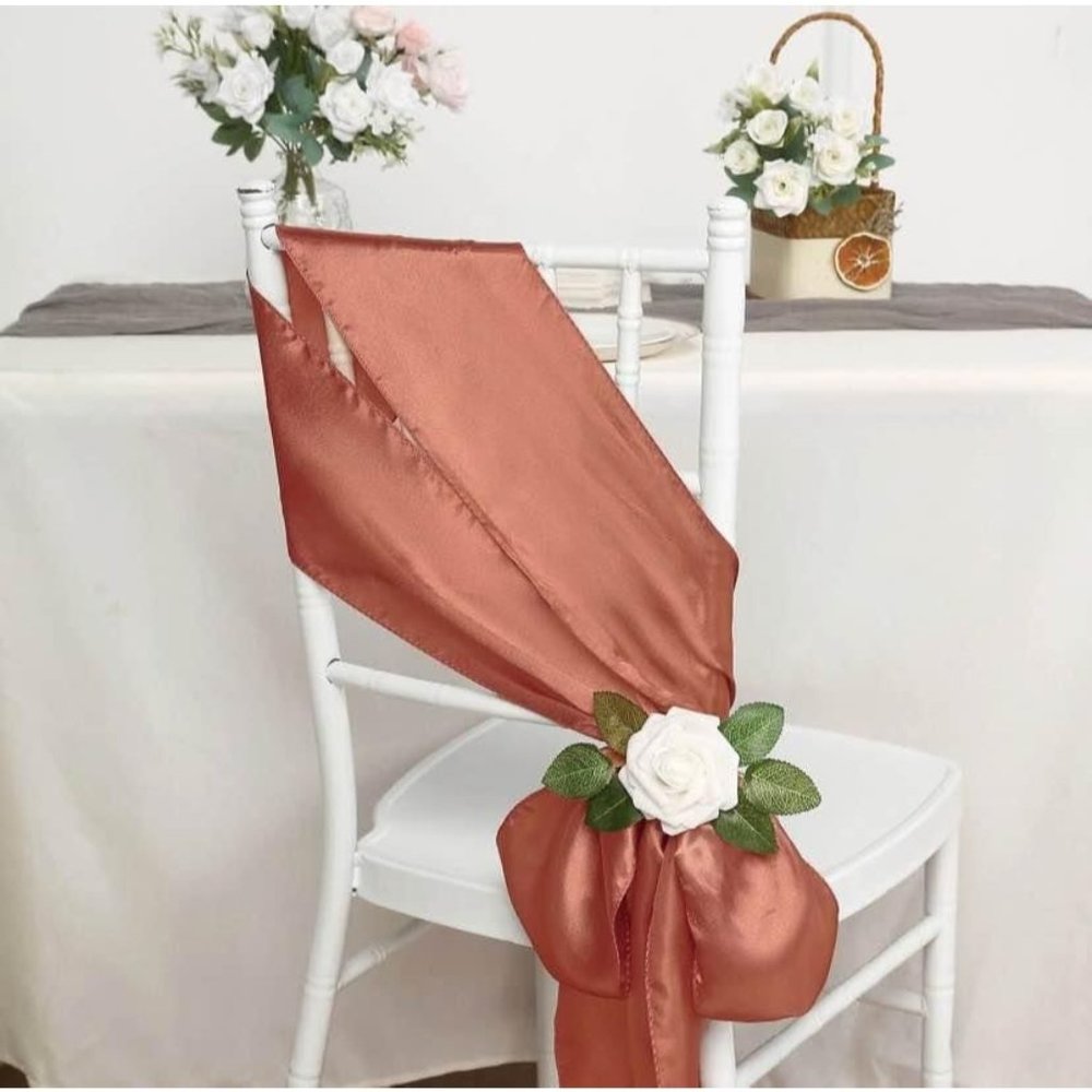 25 Sashes | Terracotta Satin Burnt Orange Wedding Chair Bows Dining Rustic Decor